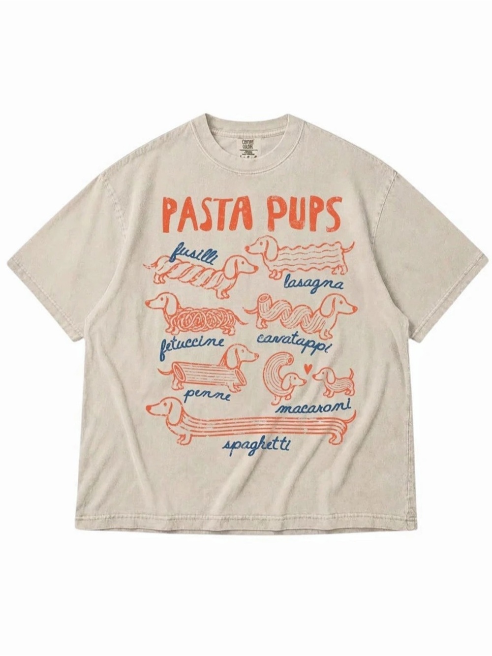 Comfort Colors Pasta Pups Dachshund Graphic T-Shirt in Ivory& Orange
